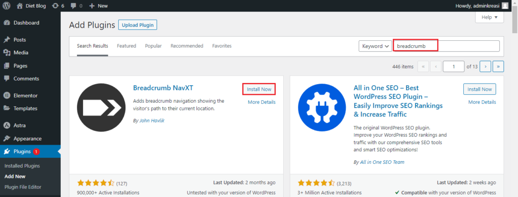 install plugin breadcrumb navxt