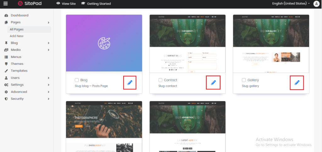 mengedit halaman website sitepad