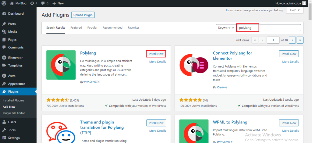 install plugin polylang di wordpress
