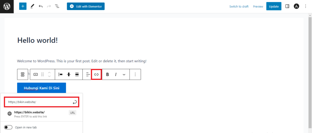 masukkan link button