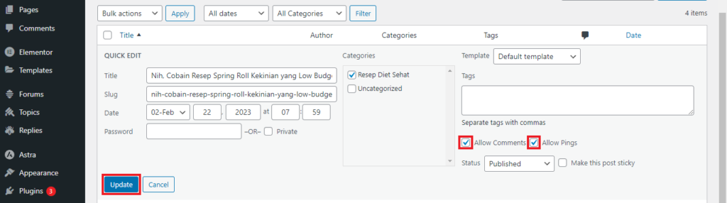 cara menonaktifkan komentar di wordpress