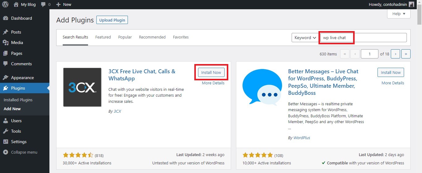 install plugin wp live chat